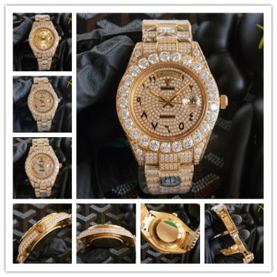 Replica Day-Date A21j Automatic Movement Mens Watch Full Diamonds Dial Oyster Bracelet Yellow Gold B E307