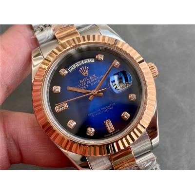 Replica Day-Date A21j Automatic Movement Mens Watch Blue Dial Oyster Bracelet Rose Gold A E332