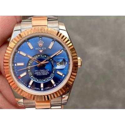 Replica Sky-Dweller 5833 Automatic Movement Mens Watch Blue Dial Oyster Bracelet Two Tone Yellow Gold C E334