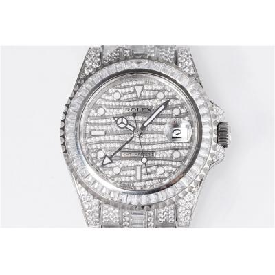 Replica GMT-Master II A2824 Automatic Movement Mens Watch Full Diamonds Dial Oyster Bracelet SS E335