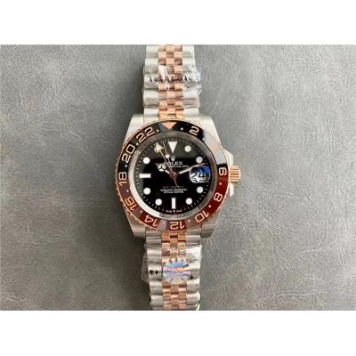 Replica GMT-Master II  A21J Automatic Mens Watch Black Dial  Jubilee Bracelet Two Tone Rose Gold E336