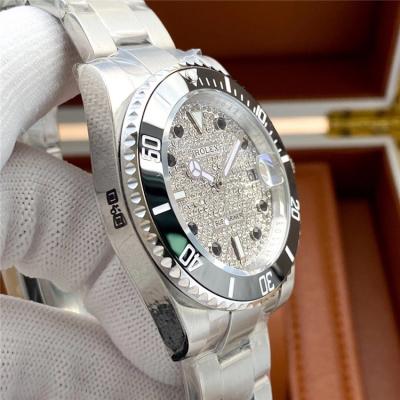 Replica Submariner A21J Automatic Movement Mens Watch Full Diamonds Dial Oyster Bracelet SS E378