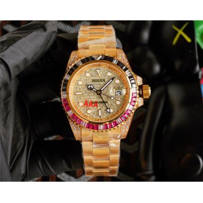 Replica GMT-Master II A21 Automatic Mens Watch Full Diamonds Dial Oyster Bracelet Yellow Gold A E380