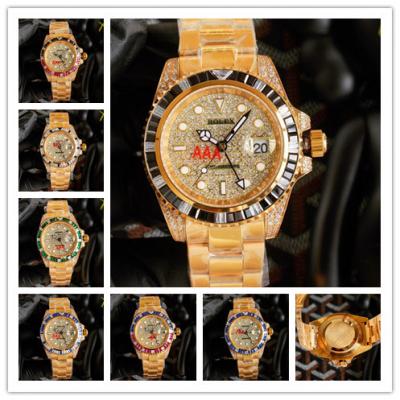 Replica GMT-Master II A21 Automatic Mens Watch Full Diamonds Dial Oyster Bracelet Yellow Gold A E380