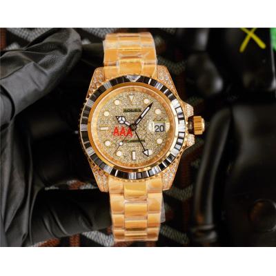 Replica GMT-Master II A21 Automatic Mens Watch Full Diamonds Dial Oyster Bracelet Yellow Gold A E380