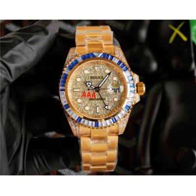 Replica GMT-Master II A21 Automatic Mens Watch Full Diamonds Dial Oyster Bracelet Yellow Gold A E380