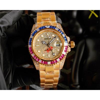 Replica GMT-Master II A21 Automatic Mens Watch Full Diamonds Dial Oyster Bracelet Yellow Gold A E380