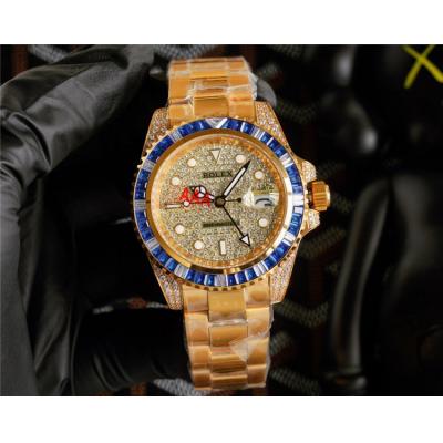 Replica GMT-Master II A21 Automatic Mens Watch Full Diamonds Dial Oyster Bracelet Yellow Gold A E380