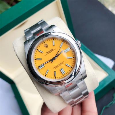 Replica Oyster Perpetual Japan Miyota 8215 Automatic  Mens Watch Yellow Dial Oyster Bracelet SS E387