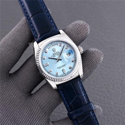 Replica  Day-Date A2836 Automatic Movement Mens Watch Ice Blue Dial Leather Strap A E402