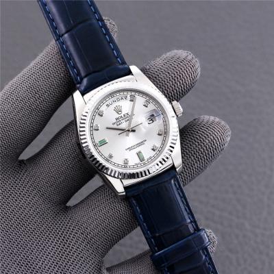 Replica  Day-Date A2836 Automatic Movement Mens Watch Ice Blue Dial Leather Strap A E402