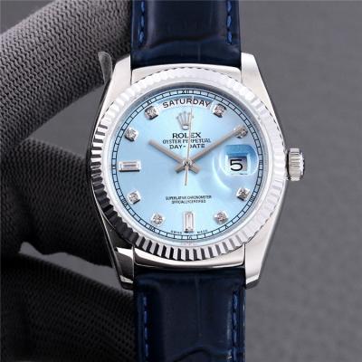 Replica  Day-Date A2836 Automatic Movement Mens Watch Ice Blue Dial Leather Strap A E402