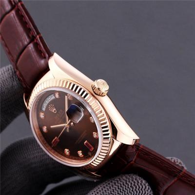 Replica  Day-Date A2836 Automatic Movement Mens Watch Black Dial Leather Strap B E402