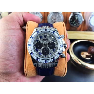 Replica Cosmograph Daytona A21J Automatic Mens Watch Full Diamonds Dial Leather Strap B242