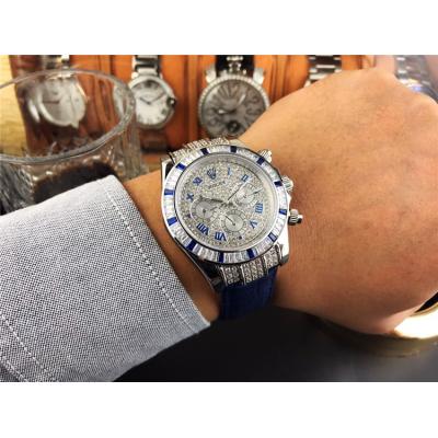 Replica Cosmograph Daytona A21J Automatic Mens Watch Full Diamonds Dial Leather Strap B242