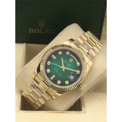 Replica Day-Date A2813 Automatic Movement Mens Watch Green Dial Oyster Bracelet Yellow Gold B251