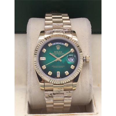 Replica Day-Date A2813 Automatic Movement Mens Watch Green Dial Oyster Bracelet Yellow Gold B251