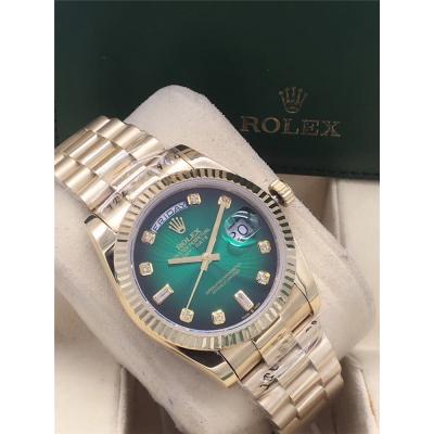 Replica Day-Date A2813 Automatic Movement Mens Watch Green Dial Oyster Bracelet Yellow Gold B251