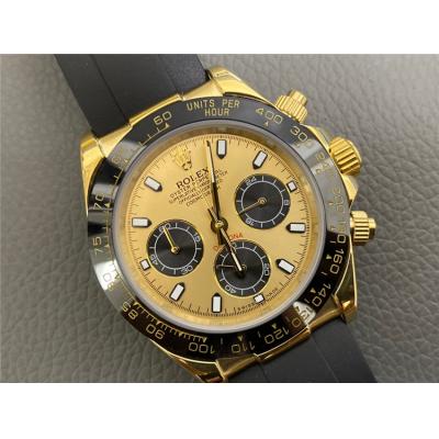 Replica Cosmograph Daytona Swiss Quartz Chronograph Mens Watch Gold Dial Rubber Strap B261