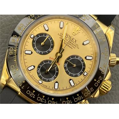 Replica Cosmograph Daytona Swiss Quartz Chronograph Mens Watch Gold Dial Rubber Strap B261