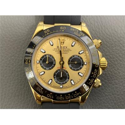 Replica Cosmograph Daytona Swiss Quartz Chronograph Mens Watch Gold Dial Rubber Strap B261