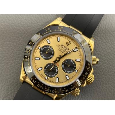 Replica Cosmograph Daytona Swiss Quartz Chronograph Mens Watch Gold Dial Rubber Strap B261