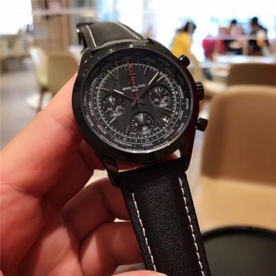 Replica Superocean Héritage Japan Quartz Chronograph Mens Watch Black Dial  Leather Strap C06