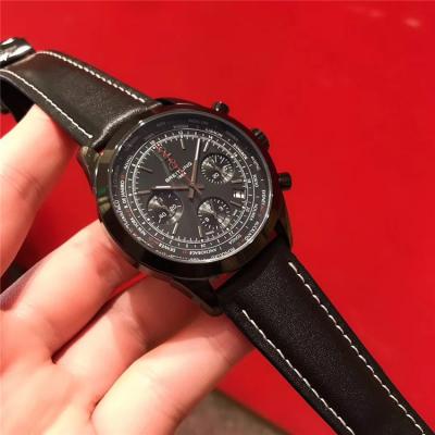 Replica Superocean Héritage Japan Quartz Chronograph Mens Watch Black Dial  Leather Strap C06