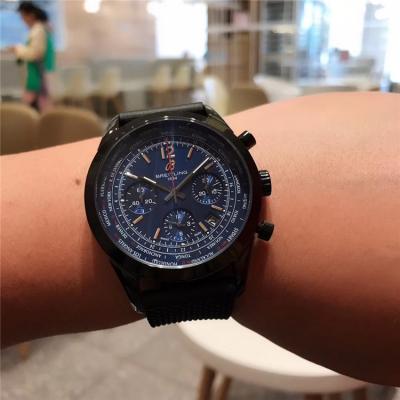 Replica Superocean Héritage Japan Quartz Chronograph Mens Watch Black Dial  Leather Strap C06