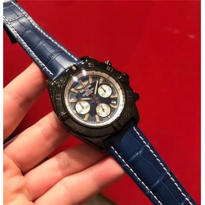 Replica Chronomat Japan Quartz Chronograph Mens Watch Blue Dial Leather Strap C07