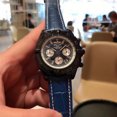 Replica Chronomat Japan Quartz Chronograph Mens Watch Blue Dial Leather Strap C07