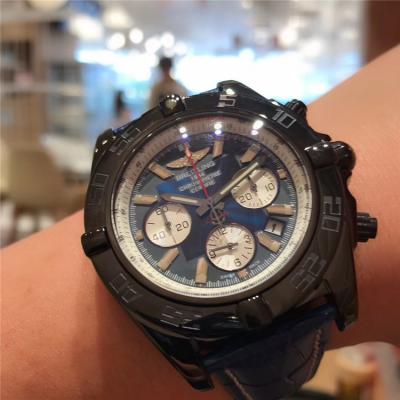 Replica Chronomat Japan Quartz Chronograph Mens Watch Blue Dial Leather Strap C07