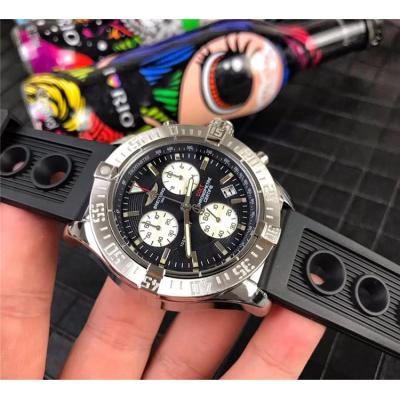 Replica Chronomat Japan Quartz Chronograph  Mens Watch Black Dial Rubber Strap C10