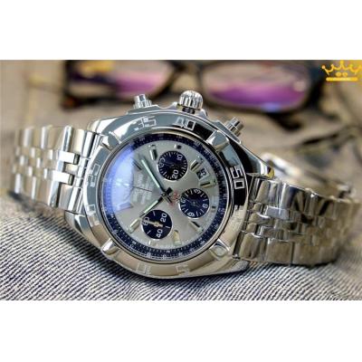 Replica Chronomat Japan Quartz Chronograph  Mens Watch Gray Dial Jubilee Bracelet SS C12