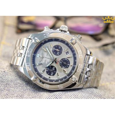 Replica Chronomat Japan Quartz Chronograph  Mens Watch Gray Dial Jubilee Bracelet SS C12