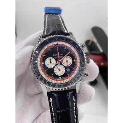 Replica Navitimer Japan Quartz Chronograph  Mens Watch Black Dial Leather Strap A C18