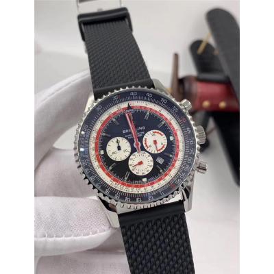 Replica Navitimer Japan Quartz Chronograph  Mens Watch Black Dial Leather Strap A C18