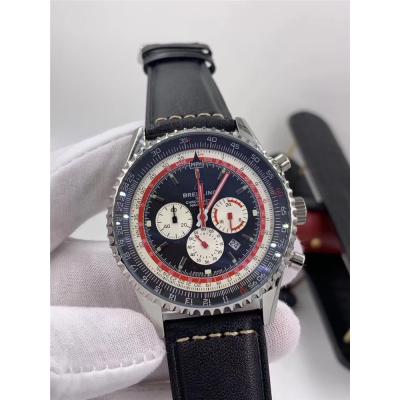 Replica Navitimer Japan Quartz Chronograph  Mens Watch Black Dial Leather Strap A C18