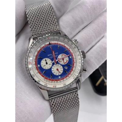 Replica Navitimer Japan Quartz Chronograph  Mens Watch Blue Dial Stainless Steel B C18