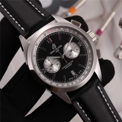 Replica Premier Japan VK Quartz Chronograph Mens Watch Black Dial Leather Strap C22