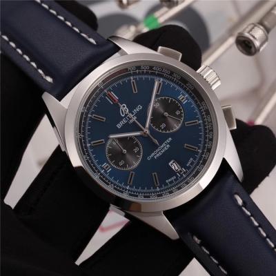 Replica Premier Japan VK Quartz Chronograph Mens Watch Black Dial Leather Strap C22