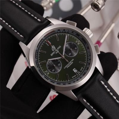 Replica Premier Japan VK Quartz Chronograph Mens Watch Black Dial Leather Strap C22