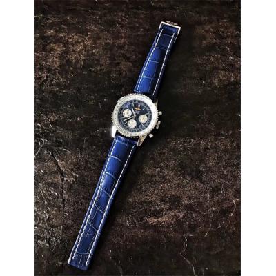 Replica Navitimer Japan Quartz Chronograph  Mens Watch Blue Dial Leather Strap C37