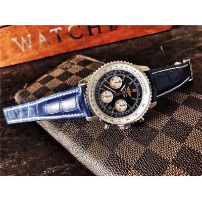 Replica Navitimer Japan Quartz Chronograph  Mens Watch Blue Dial Leather Strap C37