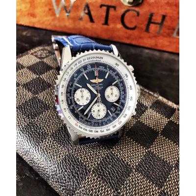 Replica Navitimer Japan Quartz Chronograph  Mens Watch Blue Dial Leather Strap C37