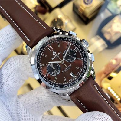 Replica Premier Japan Quartz Chronograph Mens Watch Black Dial Leather Strap C40