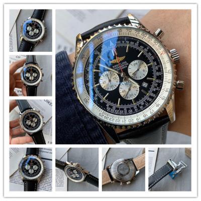 Replica Navitimer Japan Quartz Chronograph Mens Watch Black Dial Leather Strap C48