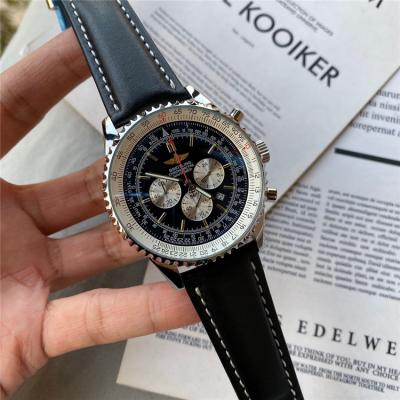 Replica Navitimer Japan Quartz Chronograph Mens Watch Black Dial Leather Strap C48