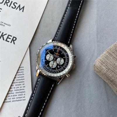 Replica Navitimer Japan Quartz Chronograph Mens Watch Black Dial Leather Strap C48