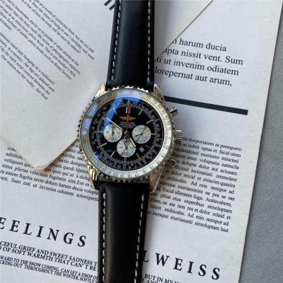 Replica Navitimer Japan Quartz Chronograph Mens Watch Black Dial Leather Strap C48